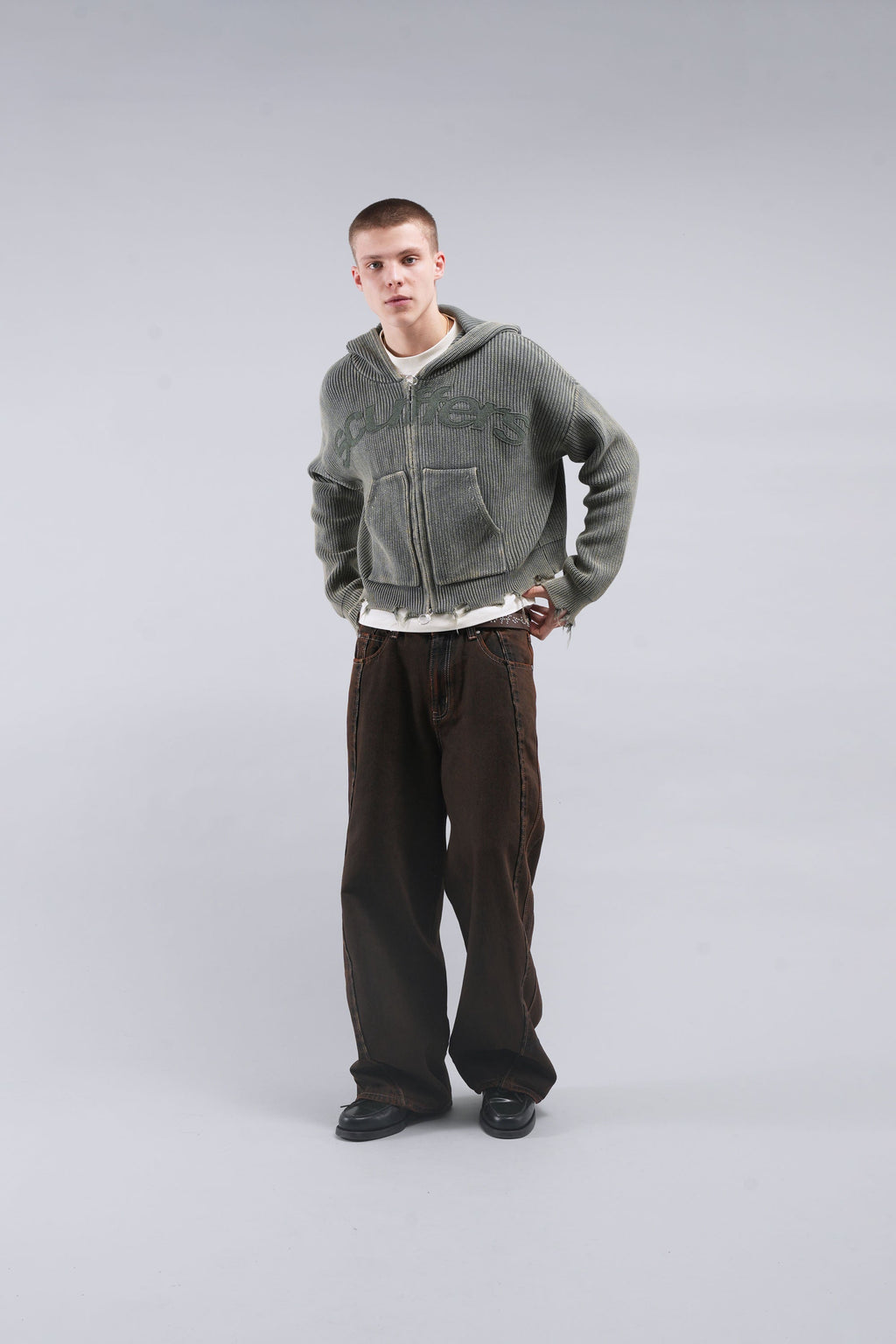 Chaleco Buzz Dusty Green Knit Zipper