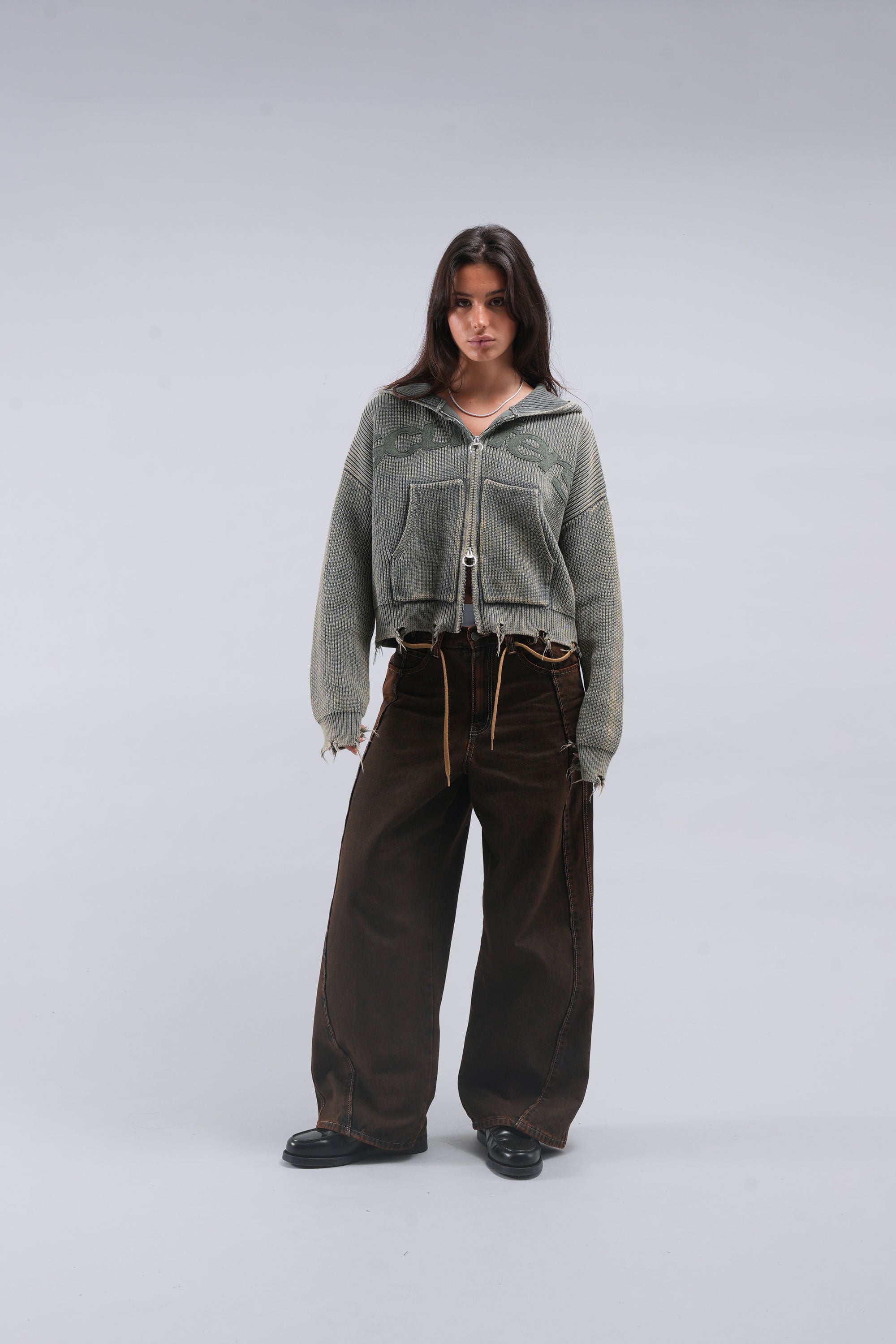 Chaleco Buzz Dusty Green Knit Zipper